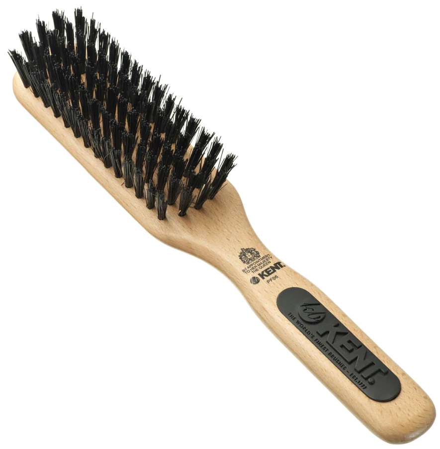 Kent Narrow Nylon & Natural Bristle Rubber Grip BRUSH Wooden Hairbrush PF06