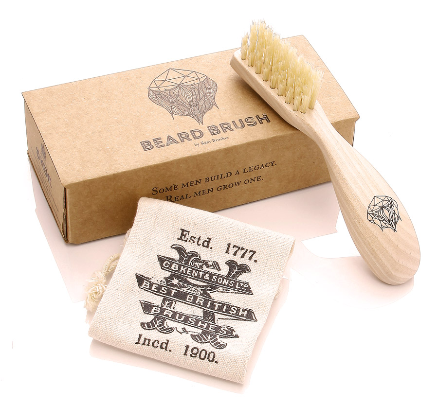 Kent Natural Beechwood Boar Bristle BEARD BRUSH & Pouch RIGHT HANDED BRD2