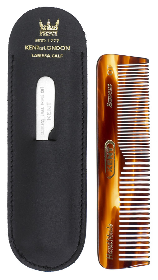 Kent Faux Tortoiseshell Hand Made Sawcut SMALL Womens/Mens FINE/COARSE TOOTH Comb With Nail File NU19