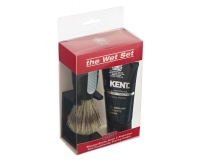 Kent THE WET SET Black Plastic Blended Bristle SHAVING BRUSH, STAND & CREAM Gift Box