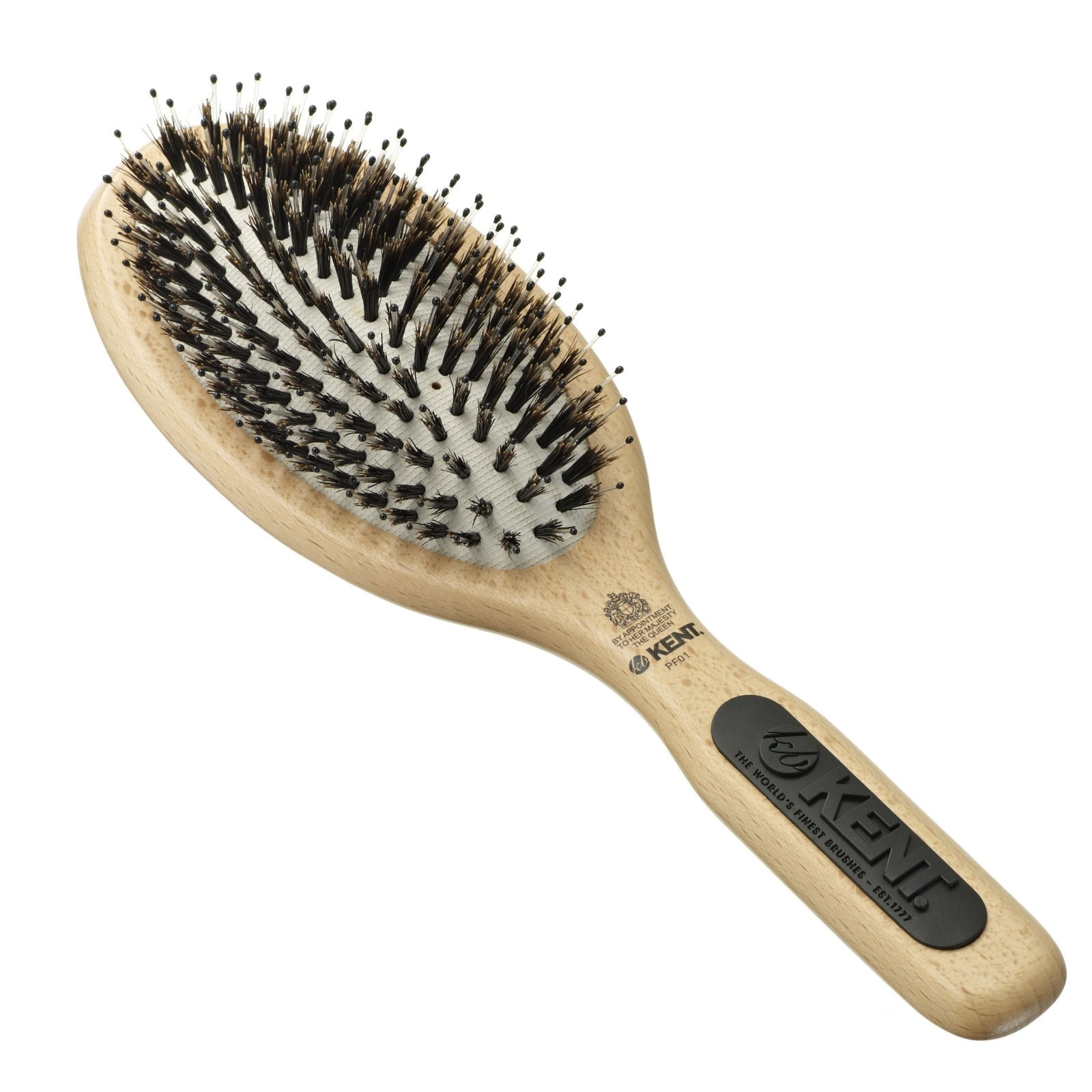 Kent Large Nylon & Natural Bristle Rubber Cushion BRUSH Wooden Hairbrush PF01
